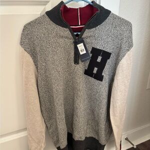 Tommy Hilfiger Gray and Cream Zip-Up Sweater